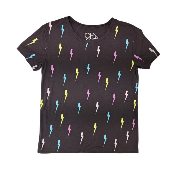 Chaser Tops - Chaser Lightning Bolt Graphic T-Shirt Women Size Small Black Short Sleeve New
